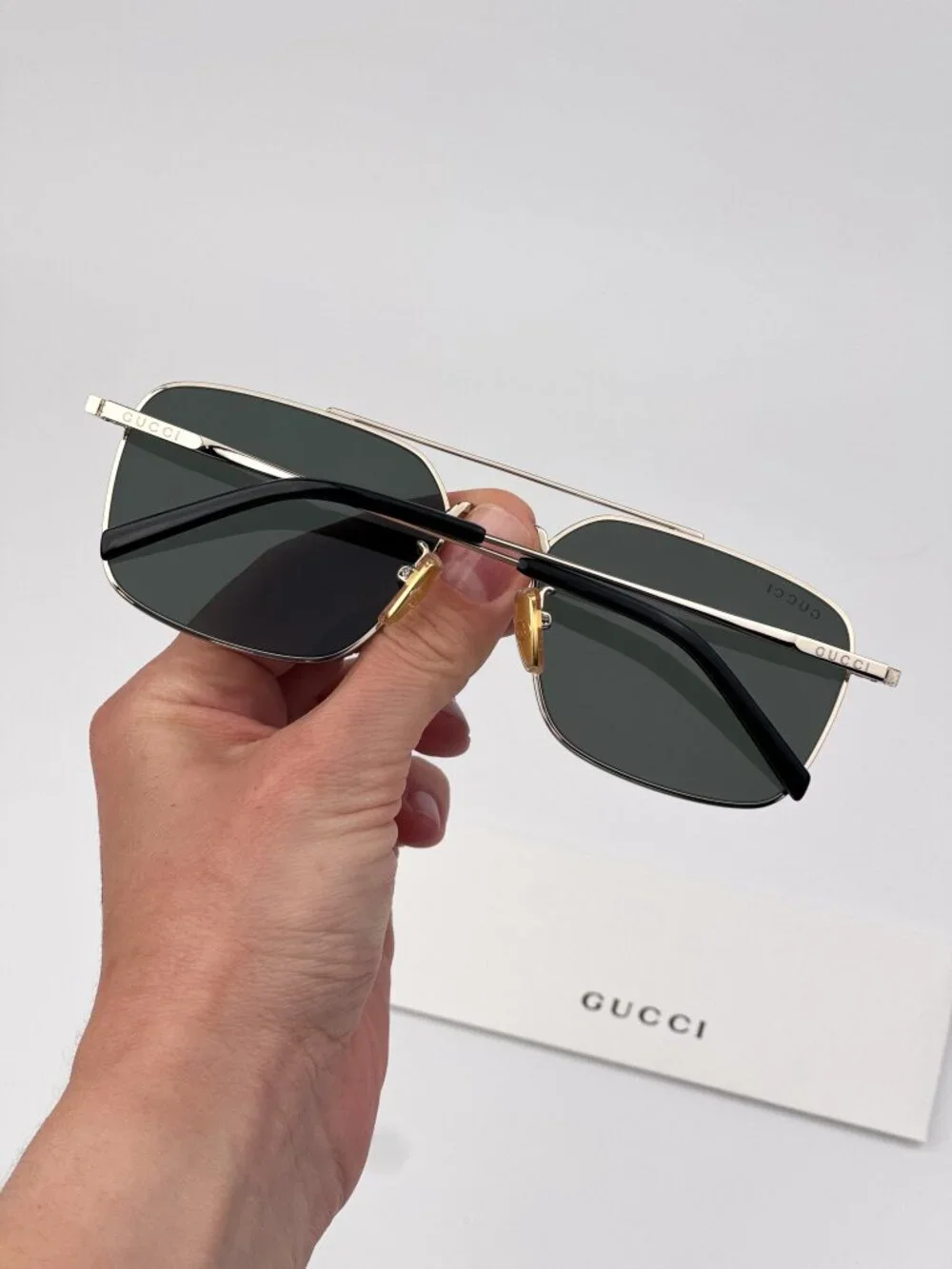 Gucci Men’s Sunglasses Gold Grey Rectangular/Pilot GG1957SA 001 NEW AUTHENTIC